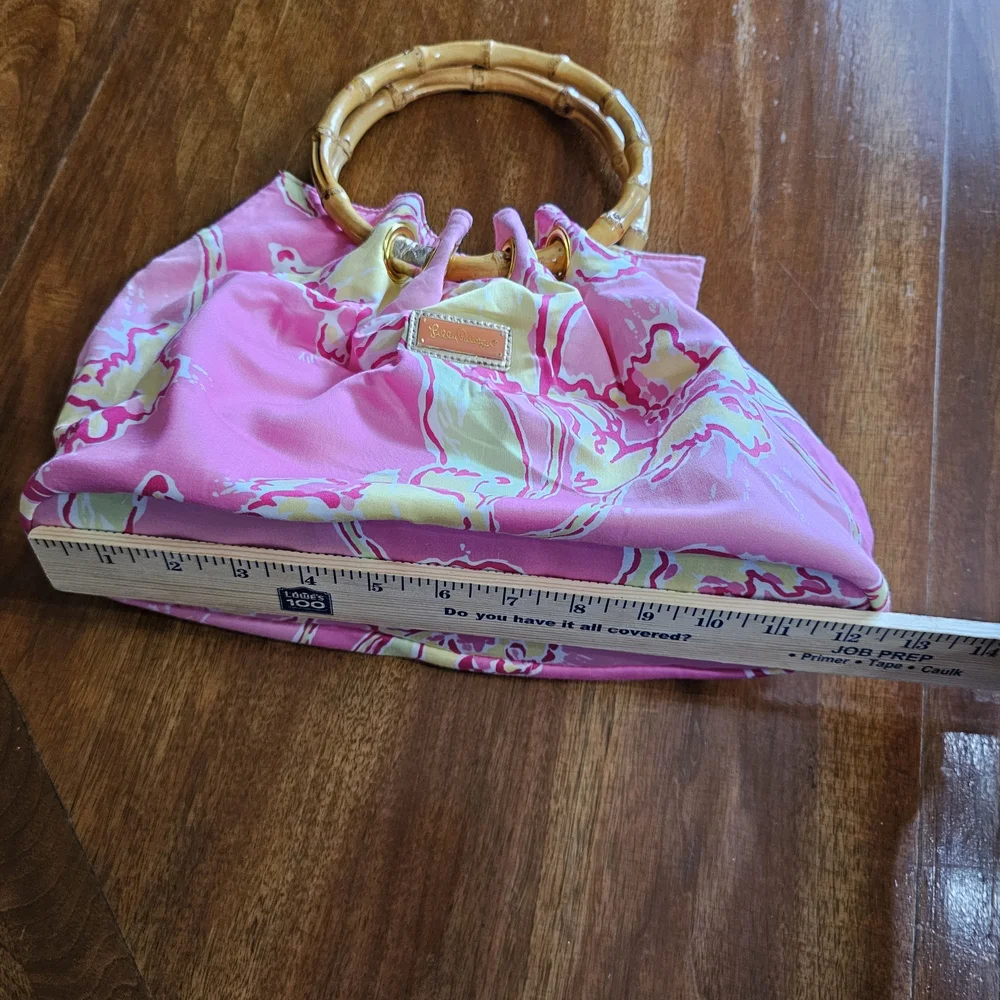 Lilly Pulitzer Pink and Yellow Tote with Bamboo Handles - Picture 3 of 9